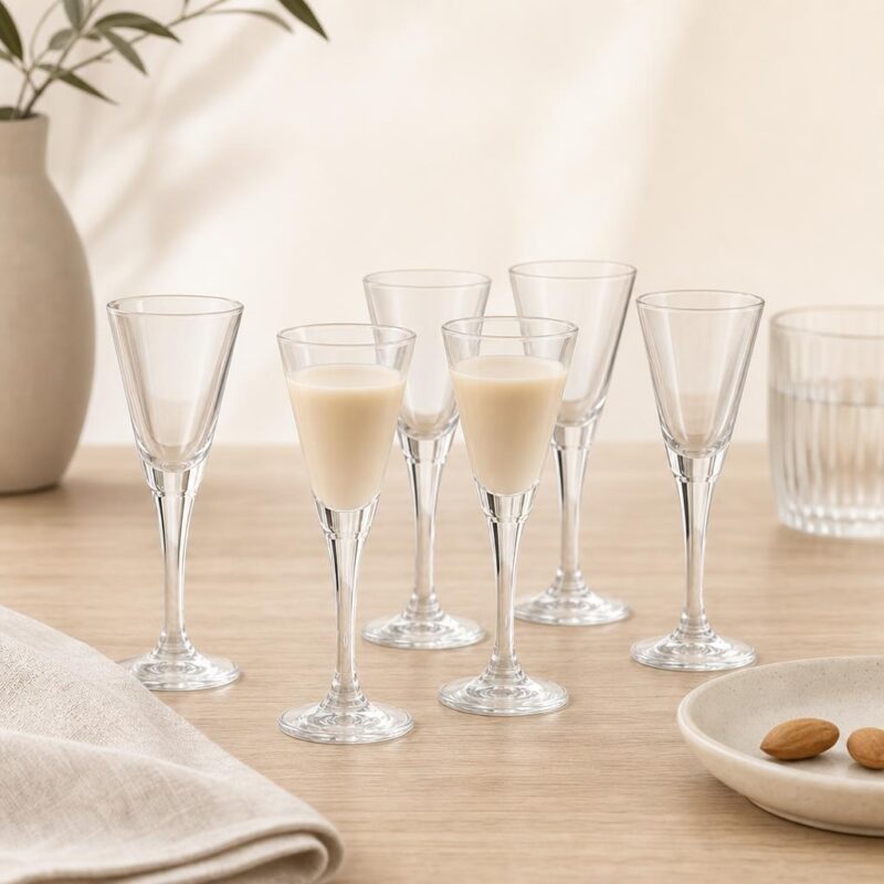 Szkło do szampana i wina na eleganckim stole, idealne do serwowania napojów alkoholowych, z delikatnym zdobieniem i wysoką jakością wykonania, na tle jasnej, minimalistycznej aranżacji.