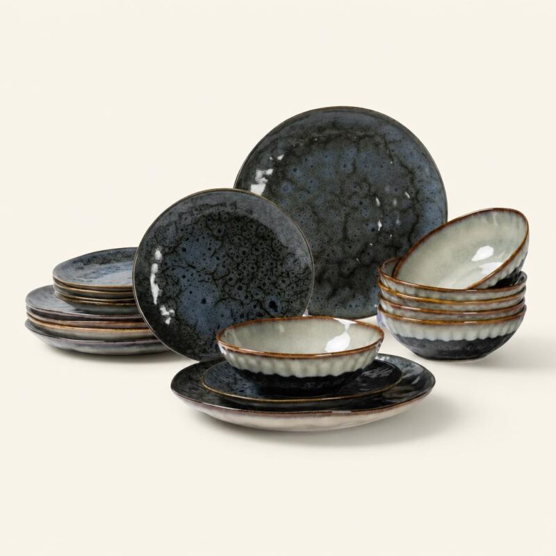 Serwis obiadowy ceramiczny 18 el. Ombres granatowo-szary