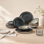Serwis obiadowy ceramiczny 18 el. Ombres granatowo-szary
