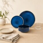Serwis Obiadowy Ceramiczny 18 Elementów STACK BLUE Granatowy Ręcznie Wykonany na 6 Osób