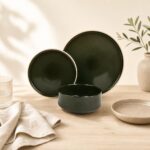 Serwis Obiadowy Ceramiczny 18 Elementów STACK GREEN Oliwkowy Ręcznie Wykonany na 6 Osób