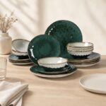 Serwis obiadowy ceramiczny 18 el. Ombres zielono-szary