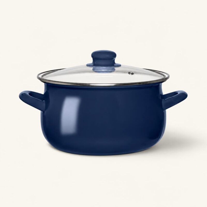 Garnek emaliowany z pokrywką 22 cm granatowy