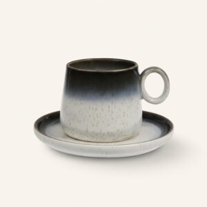Filiżanka ceramiczna ze spodkiem 250 ml grafitowo-biała