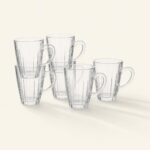 Zestaw szklanych kubków z uchwytami na herbatę i kawę, idealny do domu i biura, wykonany z przejrzystego szkła, nowoczesny design, produkt domowy z oferty sklepu domowyzakatek.pl.