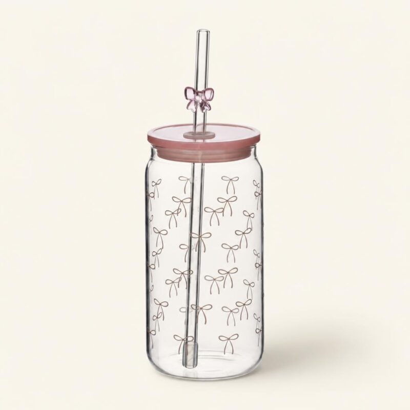 Kubek szklany ze słomką borokrzemowy 480 ml 7,5x15 cm