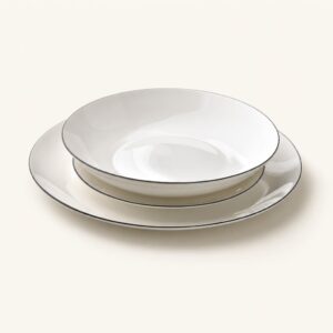 Serwis obiadowy porcelana biały czarny pasek 18 el. na 6 osób