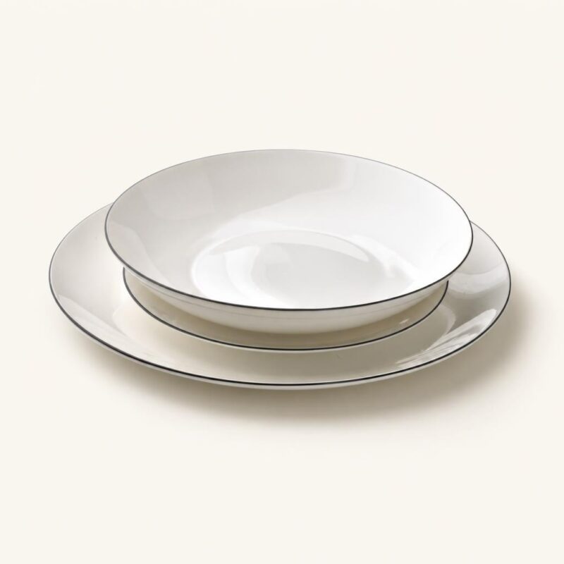 Serwis obiadowy porcelana biały czarny pasek 18 el. na 6 osób