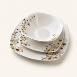 Komplet obiadowy porcelana kwadratowy 6 osób 18 el
